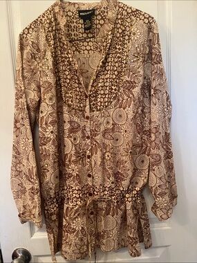 Raga Women's Brown Floral Button-Down Tunic Shirt